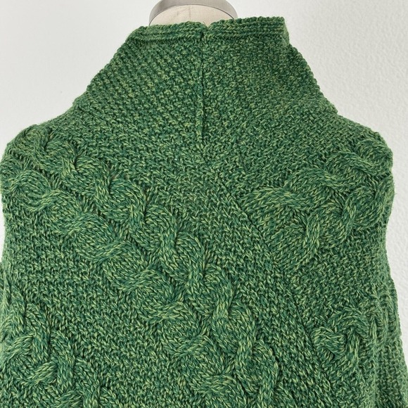 VTG Kerry Traditions Woollen Mills Poncho Cableknit Fisherman Pure Wool Green - Picture 4 of 8